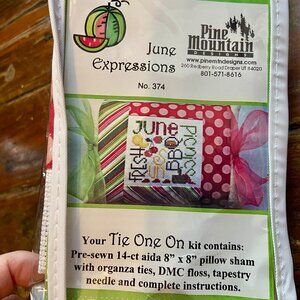 Pine Mountain Designs June Expressions #374 Cross Stitch Tie On Sham Kit NEW